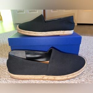 NIB Stuart Weitzman Mykonos Espadrille Flats, Black Canvas, Size 8.5